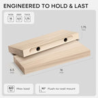 Homeforia Wood Floating Shelf 16 inch, High End Solid Natural Wood 16inch Floating Shelves for Wall Mounted, Unfinished Wooden Small Floating Shelves, Heavy Duty Bracket, 16 X 6.5 X 1.75 in, Set of 2