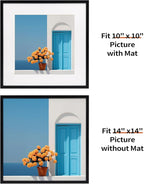 Rempry 14x14 Picture Frame, Display Pictures 10x10 with Mat or 14x14 Without Mat, Wall Hanging or Tabletop Photo Frame with Shatter Resistant Plexiglass, Black, 1 Pack