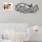Family Metal Word Sign Wall Art Decor, Family Makes This House A Home Heart Butterflies Wall Hanging Sculpture, Silvery Iron Letters Quotes Home Decor for Living Room Kitchen (Black-B)