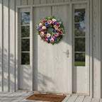 Svndlyn 22 Inch Pre-lit Artificial Spring Wreath for Front Door with Timer - 20 LED Lights, Pink Rose Peony & Eucalyptus Floral Decor, Battery Operated Summer Wreath for Indoor Covered Outdoor