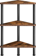 HOOBRO Corner Shelf Stand, Industrial 3-Tier Corner Bookshelf with Metal Frame, Plant Display Shelf, Small Bookcase for Small Spaces, Living Room, Rustic Brown and Black BF30CJ01