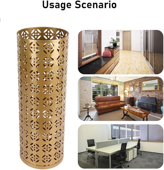 Umbrella Stand, Umbrella Holder for Entryway, Round Proof Hollow Metal Umbrella Holder Bin for Home Entryway (Gold)