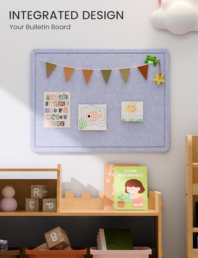 Fluxynara Bulletin Board, 23.6" x 17.5" Cork Board Alternative with 12 Safe Removable Adhesive Tabs, Foldable Felt Pin Board for Home Office, Classroom, Bedroom,Entryway for Walls—Soft Periwinkle
