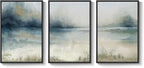 Large Framed Abstract Nature Landscape Wall Art for Living Room, 3 Piece Blue Watercolor Canvas Prints Paintings Artwork for Walls, Misty Lake Mountain Pictures for Hallway Office Wall Decor 24x36 In