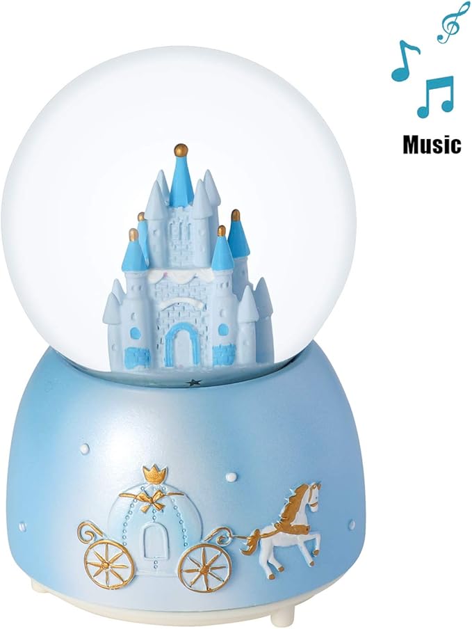 Snow Globe Castle Crystal Ball Automatic Snowfall Musical Rotate Crystal Ball with 7 Color Changing Lights Musical Castle Snowglobe for Kids Girls Boys