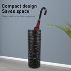 Pissente Umbrella Holder, Rustproof Space Saving Fashionable Hollow Round Metal Umbrella Stand Rack for Entryway Home Office Indoor Outdoor, Black, 16.5 x 5.9 x 5.9in