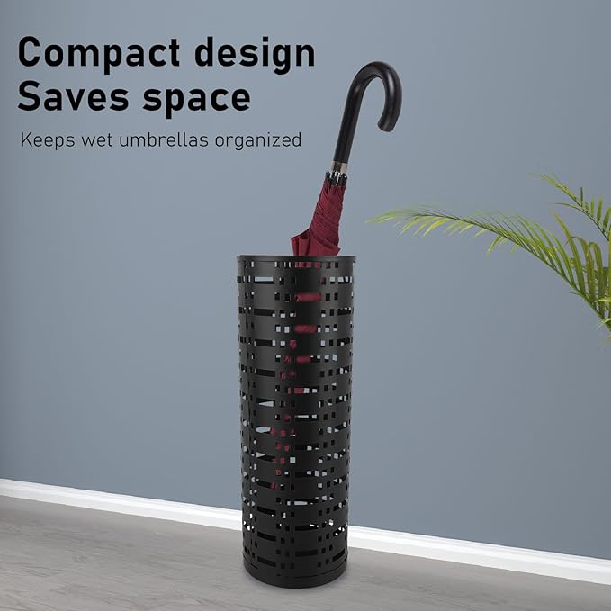 Yosoo Black Metal Umbrella Holder, Rustproof Space Saving Hollow Design, Stylish Umbrella Stand Rack for Entryway