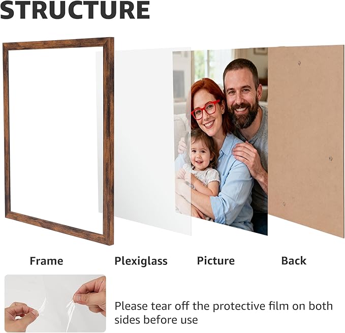 Giftgarden 8x10 Picture Frame Set of 18, Lightweight 8 by 10 Frames Bulk for Gallery Wall Photo Hanging and Tabletop Display, Rustic Brown