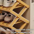 The 9-Tier No-Assembly Bamboo Rack, Foldable Stackable 9 Tier Bamboo Shoe Rack Vertical Storage Sturdy & Stable, Tall Narrow Space-Saving Expandable Shoe Rack for Entryway Closet Dorm (Brown,2 Tiers)