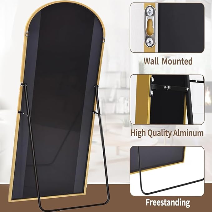 Prywot Full Length Mirror, Oversized 86"x46" Arched-Top Floor Mirror, Free Standing Mirrors, Modern Full Body Mirrors with Aluminum Alloy Frame for Bedroom,Living Room, Gold