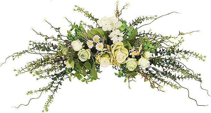 Artificial Greenery Flower Swag, Fake Eucalyptus Rose Flower Swag for Door Lintel Spring Summer Arch Flower Swag for Wedding Home Party Table Door Wall Decor