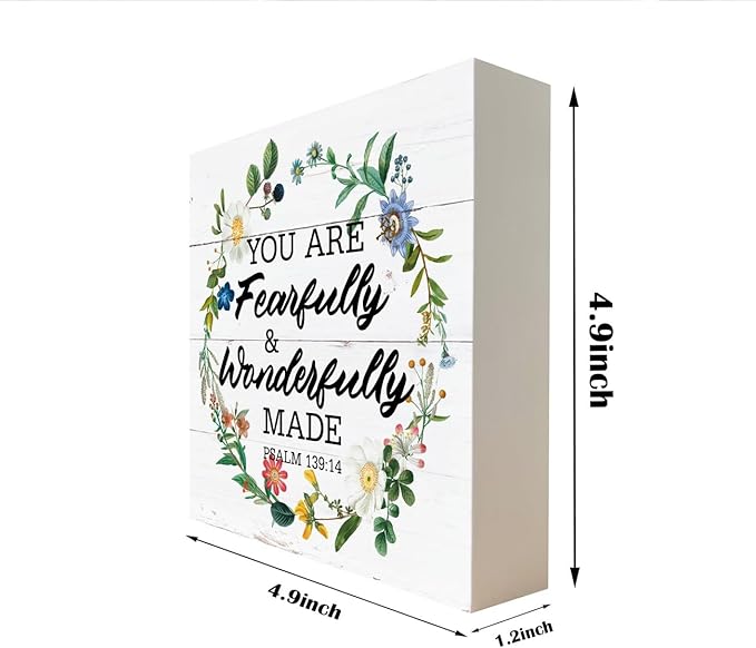 Christian Wood Signs, Bible Verse Psalm 139:14 - You are Fearfully & Wonderfully Made, Box Sign Decor Tabletop, Inspirational Wood Plaque, Wood Table Signs, Country Style Home Decor, Christian Gift