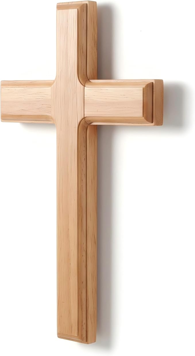 BESPORTBLE Handcrafted Wooden Wall Cross - 10 Inch Rustic Christian Home Decor, Solid Wood Religious Hanging Art for Living Room, Catholic Prayer Gift for Baptism and Housewarming (Brown)