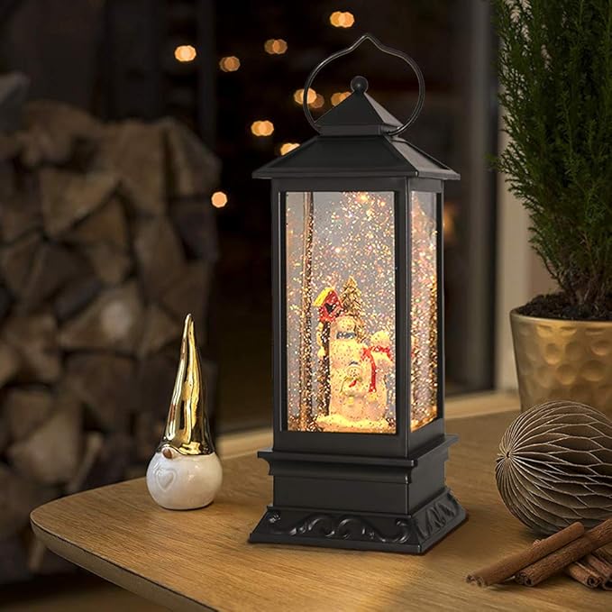 Wondise Lighted Musical Snow Globe Lantern with 6 Hour Timer, 12 Inches USB Powered and Battery Operated Spinning Water and Swirling Glitter Christmas Snow Globe Lantern Gifts(New Snowman)