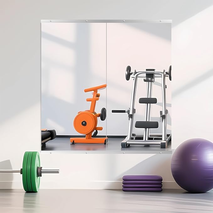Ruomeng Home Gym Mirror, 48''x24''x2PCS Full Length, Large Frameless Body Mirror Tempered Glass for Gym, Workout, Yoga, Garage, Dance Studio