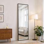 DUMOS 47x14 Inch Full Length Mirror Over the Door, Wall Mounted Full Body Mirror, Door Hanging Metal Aluminum Alloy Frame Dressing Mirrors for Bedroom, Living Room, Entryway, Black