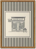 Vintage Striped Bookshop Wall Art, Retro Black and White Pictures Wall Decor College Minimalist Canvas Prints Paintings for Bathroom Bedroom Living Room 12x16 inch Framed