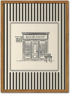 Vintage Striped Bookshop Wall Art, Retro Black and White Pictures Wall Decor College Minimalist Canvas Prints Paintings for Bathroom Bedroom Living Room 12x16 inch Framed