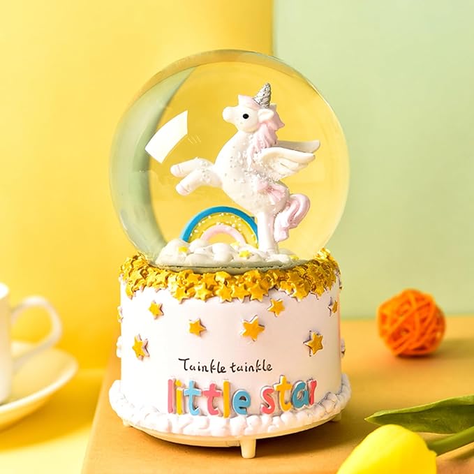 Unicorn Snow Globe for Kids, Musical Snowball with Colorful Lights Automatic Snowfall, for Girl Boy Christmas Birthday Ideal Choice, 3.5x5inch Music Box