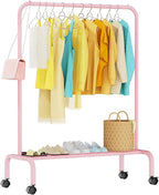 Rolling Clothing Racks for Hanging Clothes, Garment Rack for Clothes to Hang, Metal Portable Wardrobe Rack for Coats, Jackets, Shirts, Dress,Pink