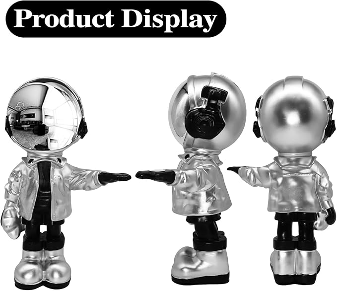 Dosker Astronaut Statues with Candy Dish & Key Dish,Spaceman Sculpture Polyresin Arts Gifts,Figurine Ornament Room Decor for Men,Tabletop Decoration for Living Room, Office, Entryway(Silver)