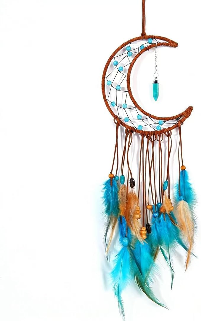 MEXIDAWN DIY Feather Dream Catcher Kits Turquoise Wall Hanging Boho Decor Handmade Dream Catcher for Adults, Moon