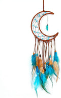 MEXIDAWN DIY Feather Dream Catcher Kits Turquoise Wall Hanging Boho Decor Handmade Dream Catcher for Adults, Moon