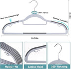 Pack of 50 Coat Hangers, Space-Saving Plastic Clothes Hangers, Non-Slip, 0.2 Inches Slim, 360° Swivel Silver Hook for Shirts, Pants & Wet/Dry Garments, Light and Dark Gray