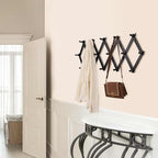 Accordion Wall Hanger with 16 Hooks, Wooden Wall Expandable Coat Rack for Coat, Hats, Baseball Caps, Coffee Mug, Jewelry(Black)