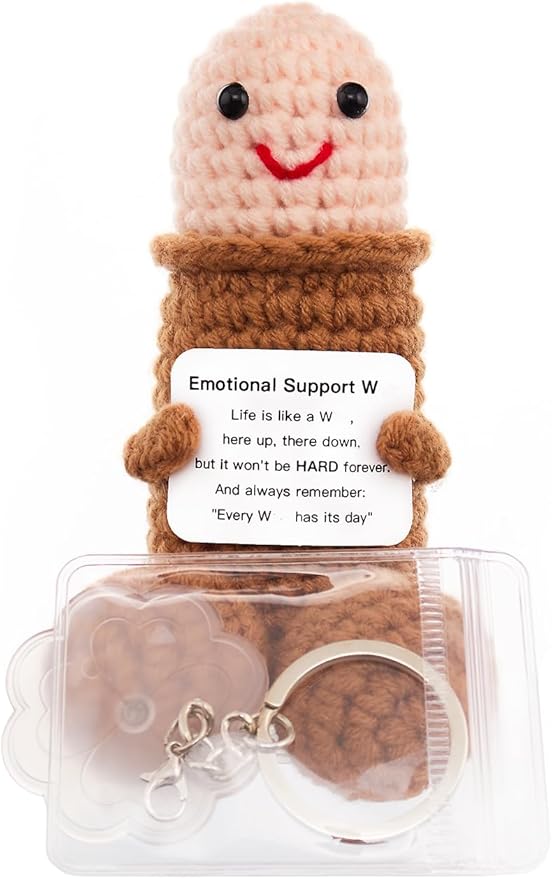 Positive Crochet Gift, Handmade Emotional Support Crochet Figure with Message Card, Knitted Keepsake Desk Decor for Women Friends Coworkers, Birthday