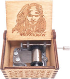 Jack Sparrow Music Box Hand Crank Musical Box Carved Wooden,Play Davy Jone's Theme,Brown
