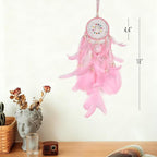 Dream Catcher for Girls Bedroom Wall Decoration, 4.4" x 18" Traditional Circular Net Wall Hanging Home Decor,Pink