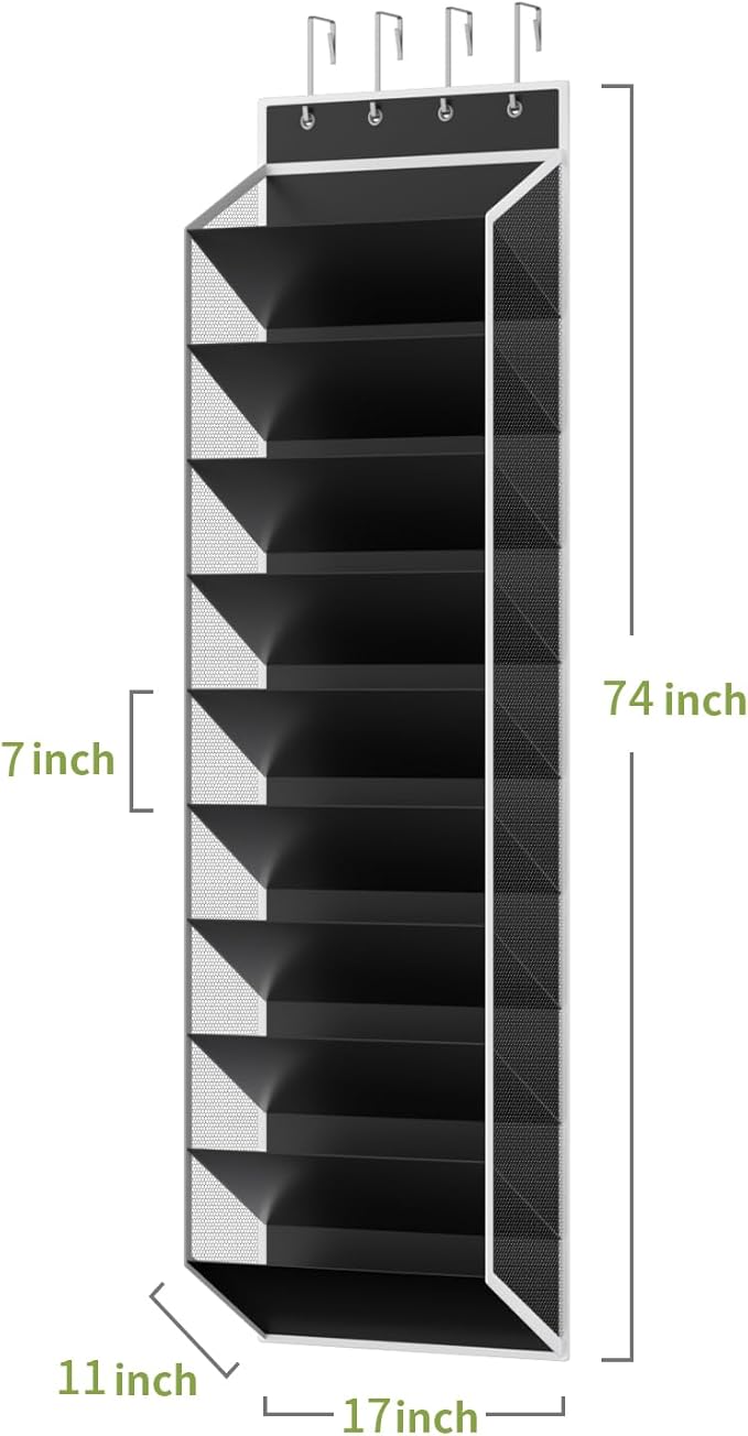 KEEPJOY 10 Tiers Mesh Over Door Shoe Organizer Storage, Hanging Shoe Holder for Door with Large Deep Pockets, Fit 20-30 Pairs Shoe Rack for Sneakers, Boots.(Black)
