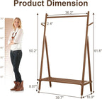 Solid Wood Clothing Rack, Rolling Clothes Rack for Hanging Clothes, Garment Rack with Shelves Load 350 Lbs, Portable Closet Organizer on Wheels for Hanging Clothes (Walnut)