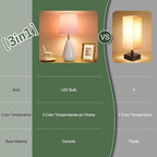 Small Bedside Table Lamp for Bedroom-Reading Desk Lamp Set of 2,with 3 Color Temperatures,15.5" Nightstand Ceramic Lamp with Fabric Shade for Kids Room,Living Room,Dorm,Home Office