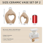 Brown Vases for Decor, Heart Shaped Ceramic Vase Set of 2, Nordic Heart Shaped Vases, Minimalist Decorative Vase for Table Centerpiece Wedding Dining Living Room Office House Decoration