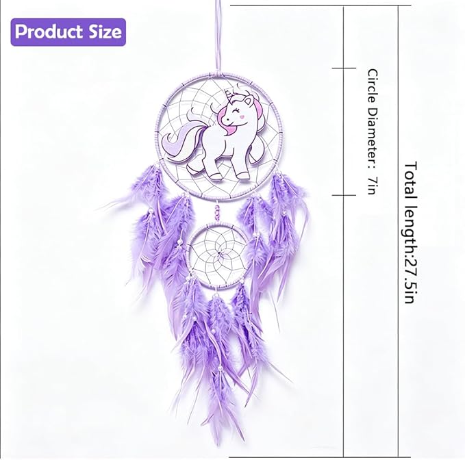 Handmade Dream Catcher, Animal Design Feather Dream Catchers Wall Decoration, Art Craft Feather Wall Decor for Home, Gift for Girls Kids Women (Purple)