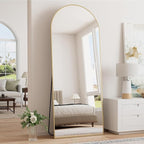Prywot Arched Full Length Mirror, 64"x21" Free Standing Floor Mirror, Modern Full Body Mirrors with Stand, Wall Mirrors with Aluminum Alloy Frame for Bedroom,Living Room, Gold