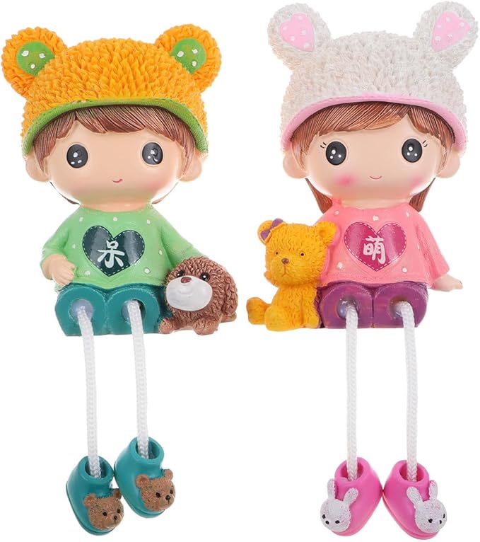 2pcs Long Leg Dolls Sculptures, Resin Shelf Sitters with Dangling Legs for Brother Sister Birthday Desktop, Tabletop, Shelf, Bookshelf Home Decor