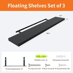 Upassion Floating Shelves for Wall Set of 3, 36" Black Wall Shelves for Home Decor, Frame Display Black Floating Shelf for Living Room, Bedroom, Bathroom, Kitchen