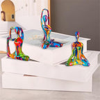 Colorful Abstract Yoga Figurines Set of 3 - Vibrant Graffiti Art Sculptures, Modern Home Decor Accents, Unique Gift for Yoga Lovers, Meditation Room & Living Room Shelf Desk Decor