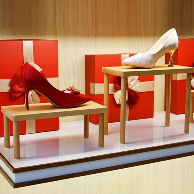 Wood Display Risers, Organizer Stand, Riser Stand for Figures, Cupcake, Perfume and More (Wood S 32*15*12cm/12.60*5.91*4.72inches)