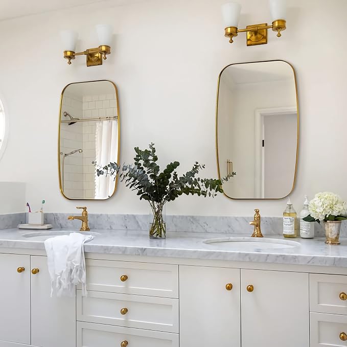 ANDY STAR Gold Oval Mirrors for Bathroom, Large 24x36’’ Brushed Gold Metal Framed Oblong Wall Mirror, Modern Brass Vanity Mirror in Stainless Steel Frame Wall Mount Horizontal or Vertical
