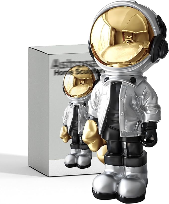 EZ4ENCE Figurine Statue Astronaut Sculpture Spaceman Decor,Sculptures Home Decor,Arts Silver Shelf Decoration,Cool Metal Mask Table Decor,Large Spaceman Figure Ornament