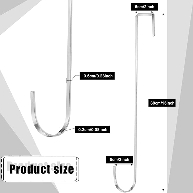 Hotop 15 Inch 4 Pcs Wreath Hangers for Front Door Steel Metal Wreath Doors Hanger Over The Door Hanger Hook Indoor or Outdoor for Christmas Halloween Front Decorations Welcome Sign(Silver)