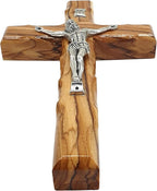 Zuluf 6.3" Olive Wood Catholic Cross with Silver Plated Crucifix Christian Gift from Holy Land Bethlehem CRS065