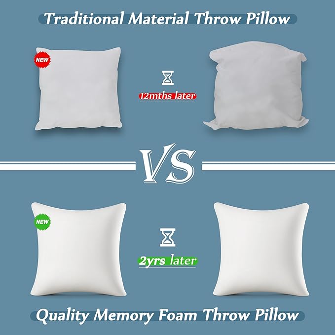 AM AEROMAX 22 ×22 Pillow Insert (Pack of 2) Memory Foam Throw Pillow Insert Sham Square for Decorative Cushion Bed Couch Sofa Without Deform After Longtime Use