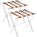 Sumerflos Acrylic Luggage Rack for Guest Room - Foldable Suitcase Stand with Leather Straps for Bedroom Living Room Hotel Heavy-Duty, Holds up to 50-100 lb lightweight Space Saving (Brown & Handle - 2 Pcs)
