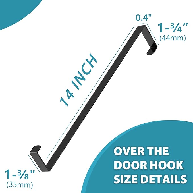Booda Brand Over The Door Hooks 14”, 4 Pack Upgraded Widen Hanger Hook Fits 1-3/4” & 1-3/8”Door Widths, Z-Shaped Wreath Sturdy for Hanging Wreaths, Hats, and Clothes (Black)