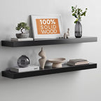 Homeforia Black Floating Shelves 36 inches Long, High End Solid Real Wood 36 inch Floating Shelf for Wall Mounted, Black Wooden 36in Floating Shelves, Heavy Duty Bracket, 36 X 6.5 X 1.75 in, Set of 4